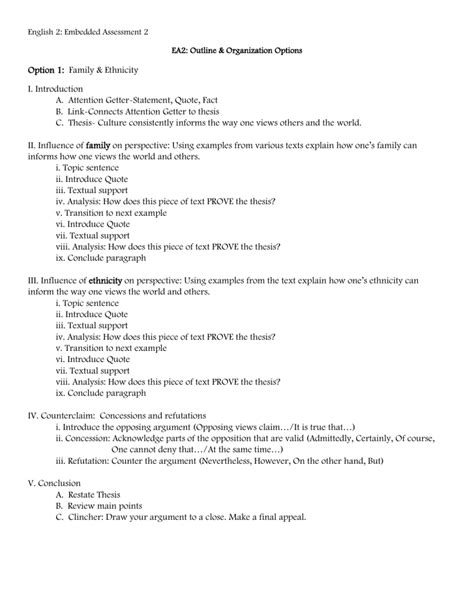 Embedded Assessment Outline