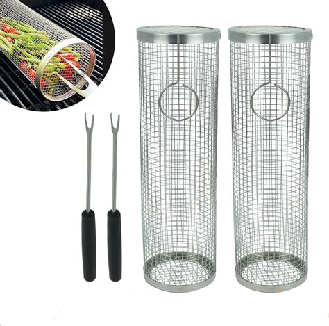 Amazon 2 Pack BBQ Rolling Basket Rolling Grilling Baskets For