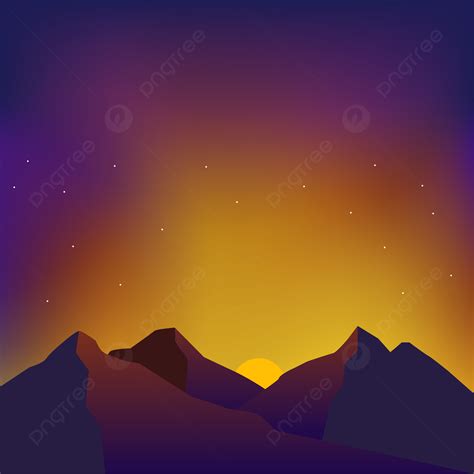 Beautiful Sunset At Mountain Vector Illustration With Dark Sky And