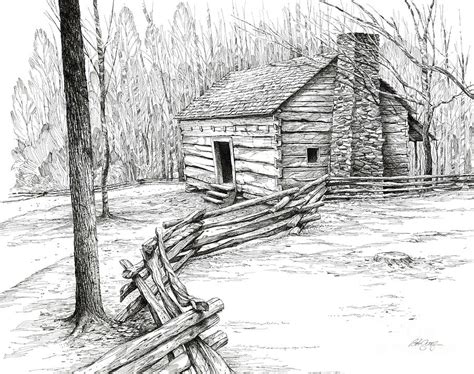 John Ownby Cabin Drawing by Bob George - Pixels