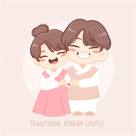 Premium Vector Cute Korean Couple In Traditional Hanbok Dress Cartoon Nbkomputer