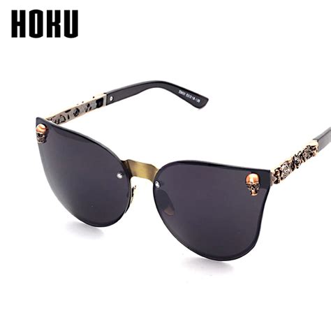 Hoku New Skeleton Fashion Gothic Sunglasses Women Skull Frame Metal Temple Sun Glasses Oculos De