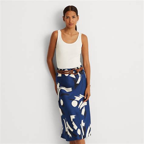 Buy Ralph Lauren Geometric Print Satin Charmeuse Skirt Blue Cream