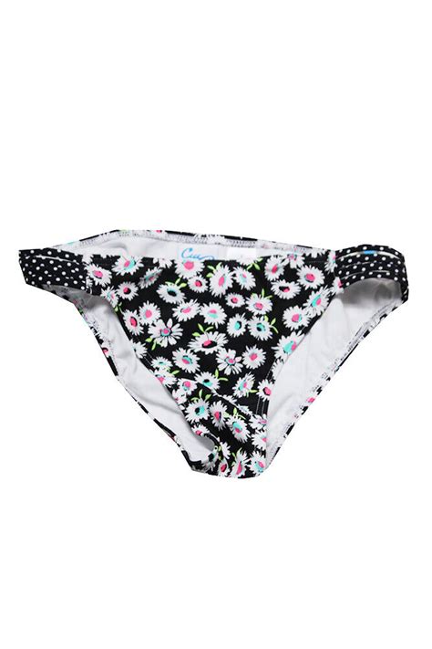 California Waves Black White Daisy Duke Floral Print Strappy Bikini