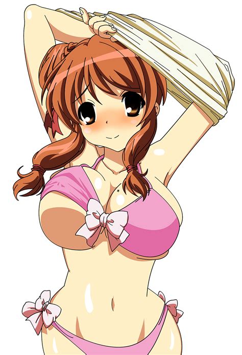 Rule 34 Arms Up Asahina Mikuru Auburn Hair Beauty Mark Bikini Blush