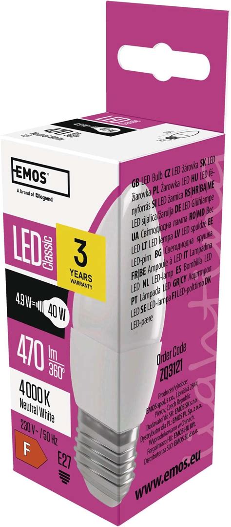 EMOS LED Lampe Candle 4 9 W Ersatz für 40 W Glühbirne E27 Sockel