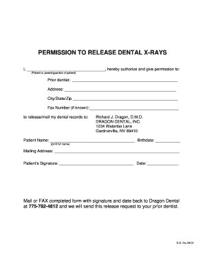 Fillable Online PERMISSION TO RELEASE DENTAL X RAYS ProSites Inc