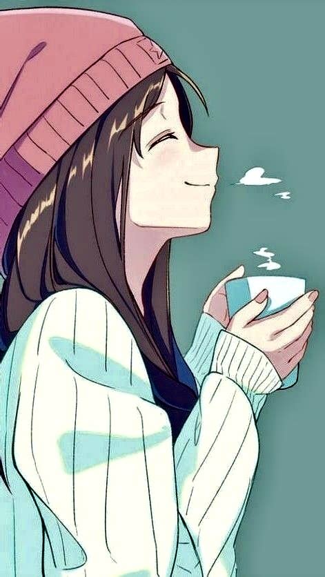 Anime girl with coffee Blank Template - Imgflip