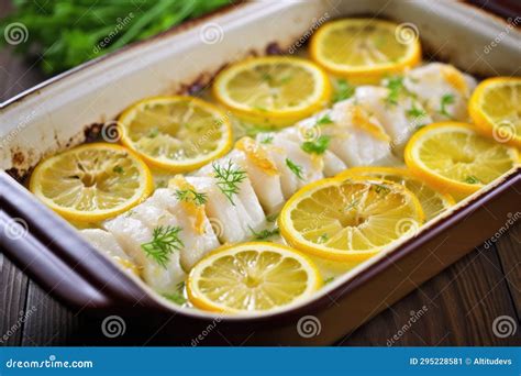 Oven Baked Fish Fillet with Lemon Glaze Stock Image - Image of gourmet, baked: 295228581