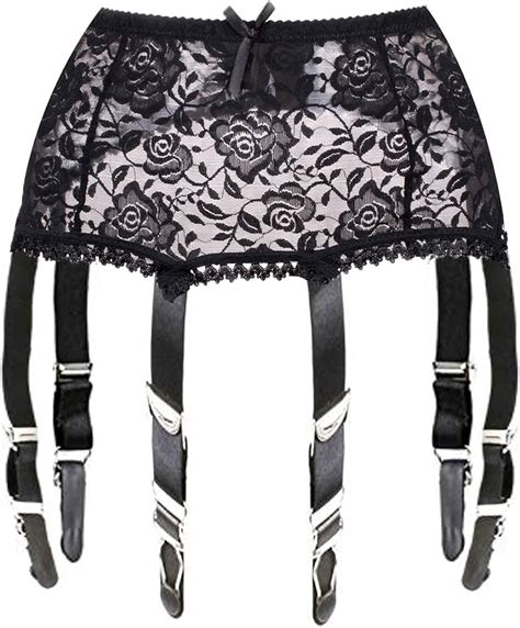 Womens Vintage Black Lace Garter Belt 6 Straps For