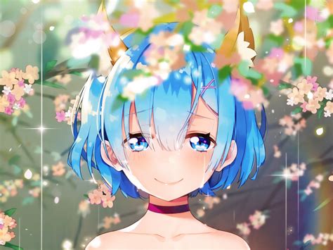 Wallpaper Rem Flowers Cute Rezero Desktop Wallpaper Hd Image