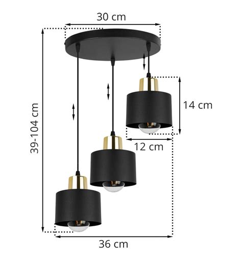 ᐈ Lampa wisząca na okrągłej podsufitce 30 cm 3 klosze czarne metalowe