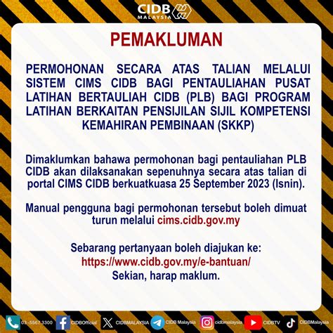 Permohonan Secara Atas Talian Melalui Sistem Cims Cidb Bagi