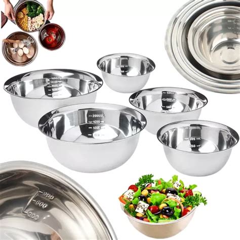 Conjunto 5 Tigelas Inox Pote Bowl Vasilha Medidas MercadoLivre