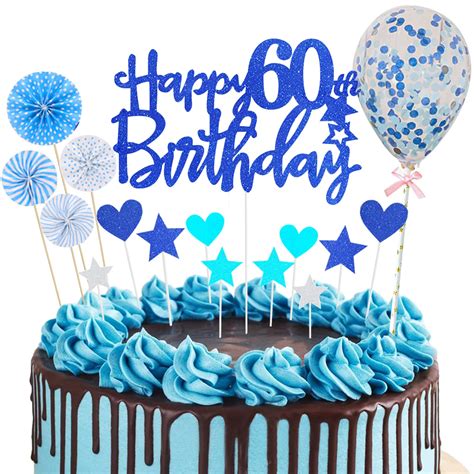 Buy 60th Birthday Cake Topper Blue Royal Blue Glitter Happy 60th