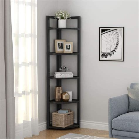 Tribesigns 5 Tier Corner Bookshelf And Plant Stand Black Suitable For