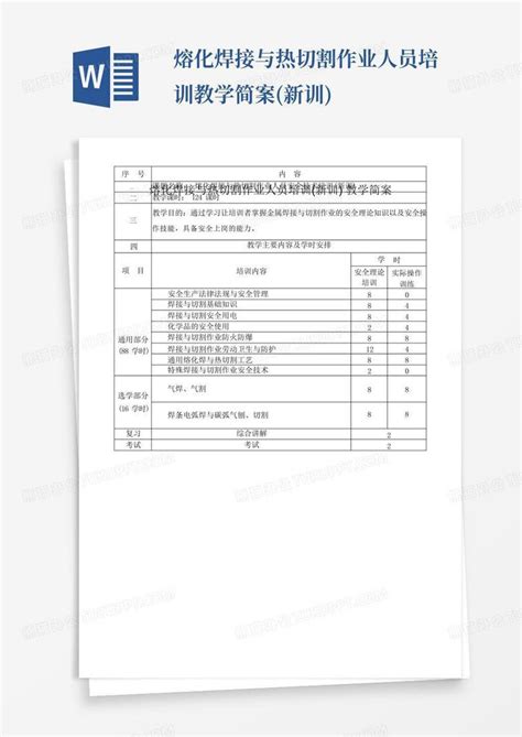 熔化焊接与热切割作业人员培训教学简案新训word模板下载编号qwwrzrxn熊猫办公