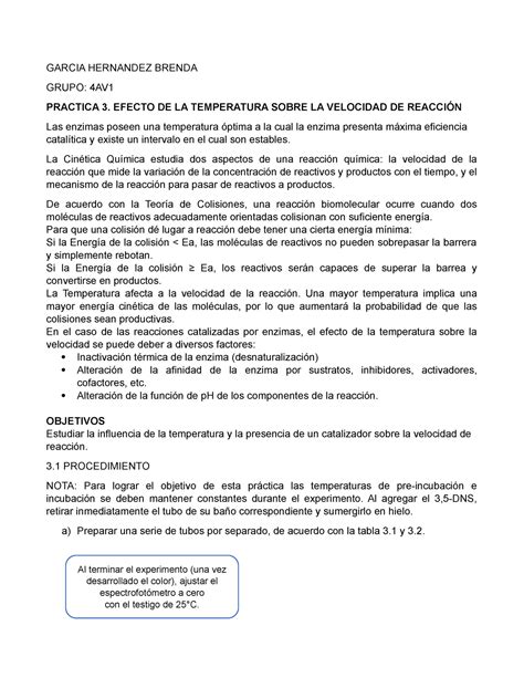 Practica Efecto De La Temperatura Sobre La Velocidad De Reacci N