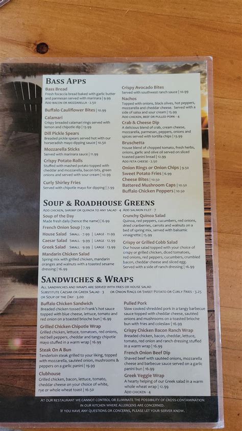 Menu At Bass Lake Roadhouse Restaurant Canada