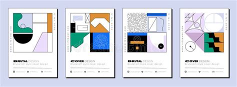 Brutalist Vertical Covers, Brutalist Posters. Set of Abstract Geometric Futuristic Figures with ...