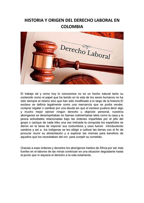 Historia Y Origen Del Derecho Laboral En Colombia Historia Y Origen