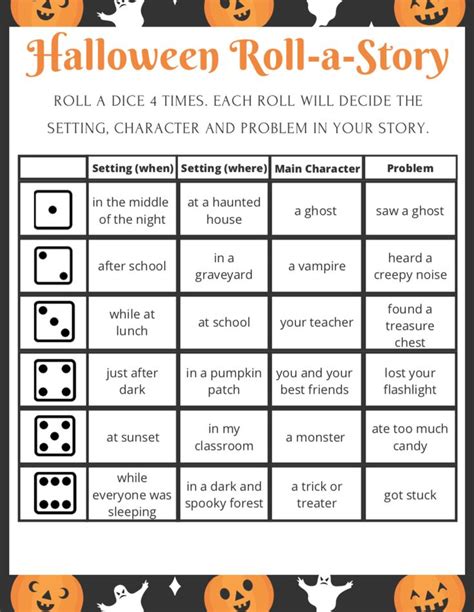 Halloween Roll A Story Halloween Writing Activities Halloween