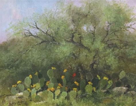 Ronald Vaughan Landscape With Blooming Cacti And Cardinals