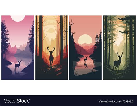 Deer in the forest set of wildlife Royalty Free Vector Image