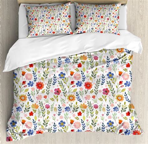 Ambesonne Watercolor Duvet Cover Set Floral Patterned