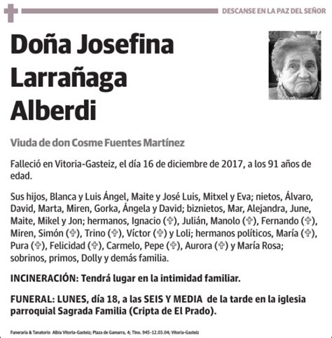 Josefina Larra Aga Alberdi Esquela Necrol Gica El Correo