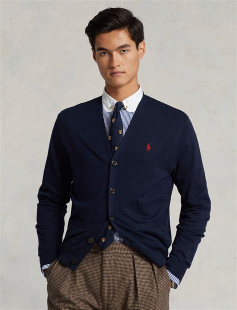 Polo Ralph Lauren Cotton V Neck Cardigan Hunter Navy Marinbl