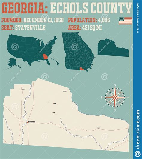 Map of Echols County in Georgia Stock Vector - Illustration of freeway ...