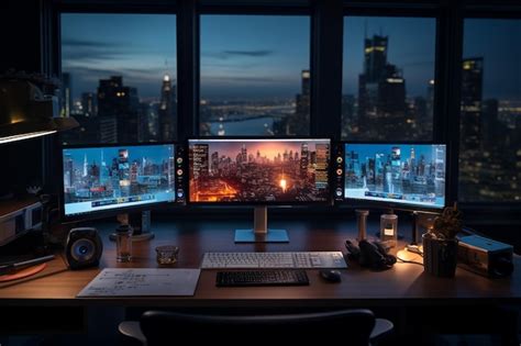 premium ai image  editors desk featuring  ultrawide monitor pro