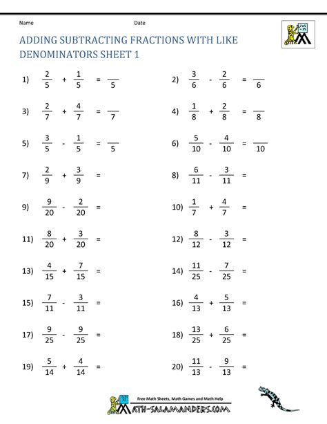 Worksheets Adding And Subtracting Fractions