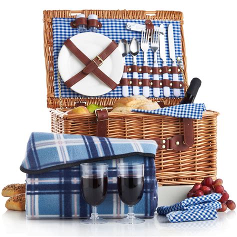 Vonshef Deluxe 2 Person Traditional Wicker Picnic Basket Hamper With