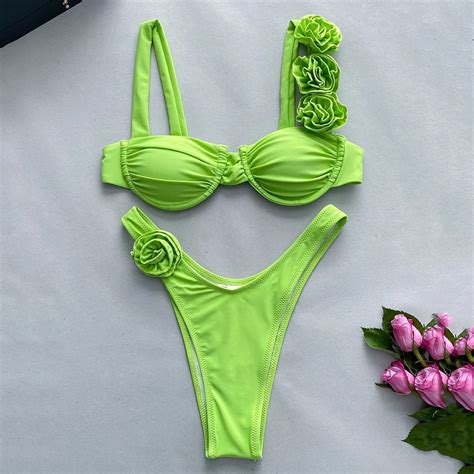 Push Up Bikini 2024 Sexy Women Swimsuit Female Swimwear Flower Bikini