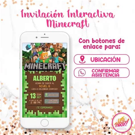 Invitación Digital Interactiva Con Botones Minecraft 01 en venta en