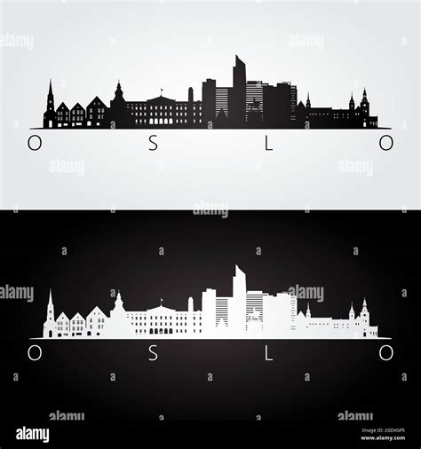 Oslo Skyline And Landmarks Silhouette Black And White Design Vector