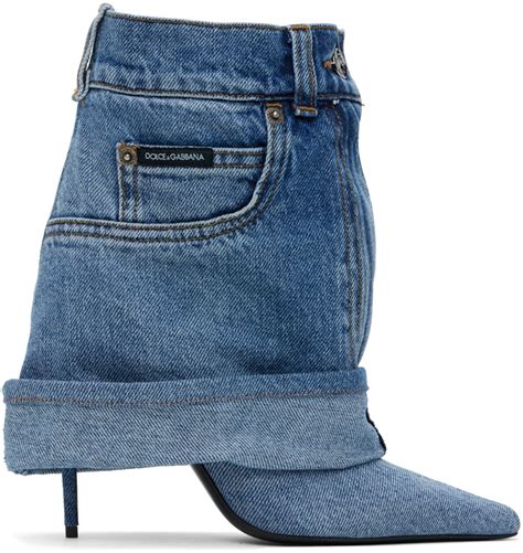 Dolce Gabbana Blue Patchwork Denim Boots Dolce Gabbana