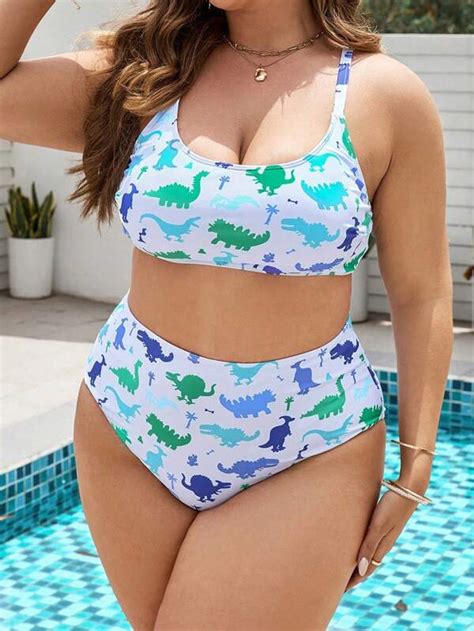 Plus Dinosaur Print Bikini Swimsuit Shein Usa