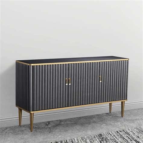 Contemporary Black Buffet 3 Door Light Luxury Sideboard Gold Finsh Homary