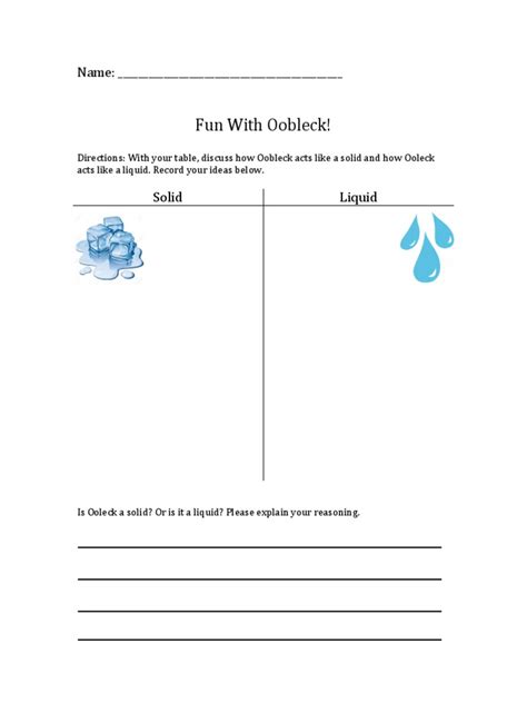 Oobleck Worksheet PDF Worksheets Library