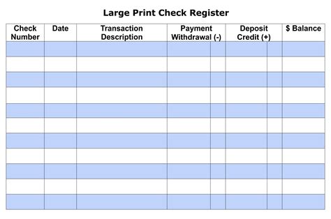 Printable Pdf Check Register Full Page