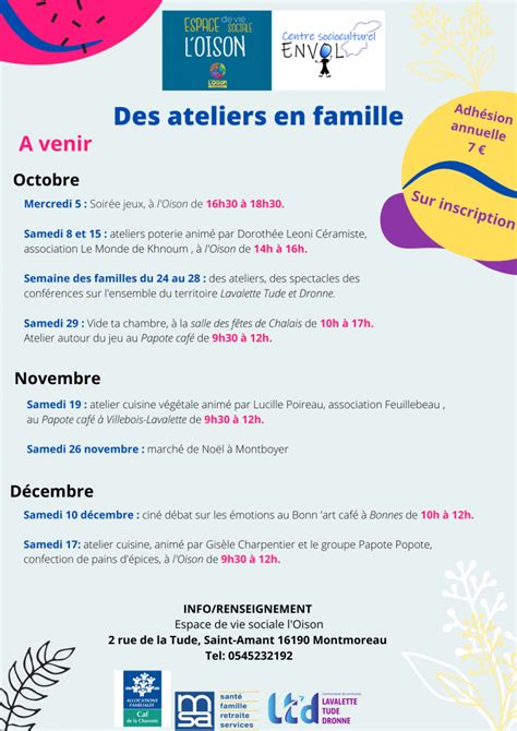 Programme des activités en famille à découvrir Centre Socioculturel