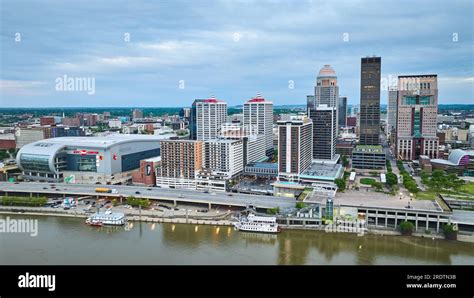 Downtown Shoreline Of Louisville Kentucky Aerial Cityscape Stock Photo