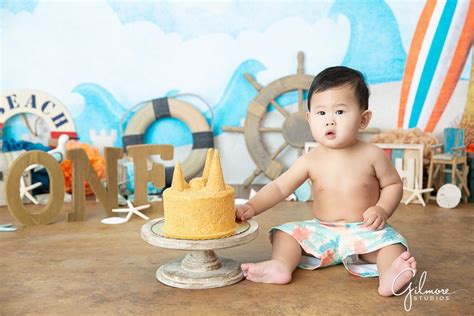 Beach Themed Cake Smash First Birthday Photographer Gilmore Studios