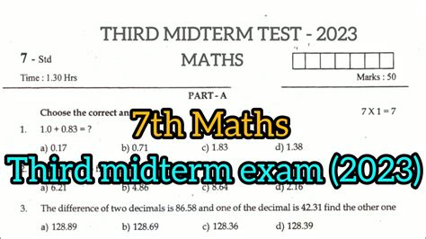 7th Std Maths Third Midterm Exam Question Paper 2023 Youtube