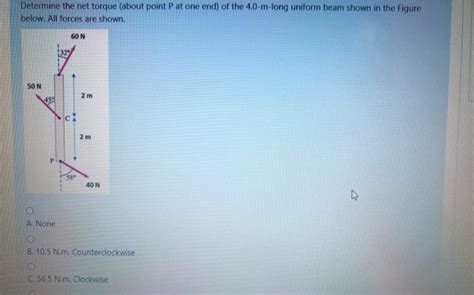 Solved Determine The Net Torque About Point P At One End Chegg