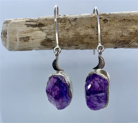 Amethyst Raw Gemstone Drop Earrings Mia Koko Jewellery