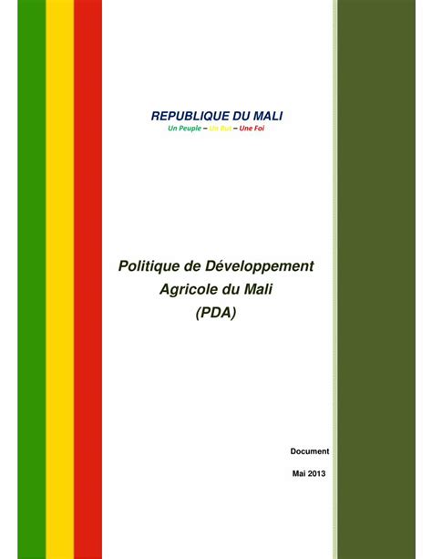 PDF Politique de Développement Agricole du Mali PDA Mali Strategy